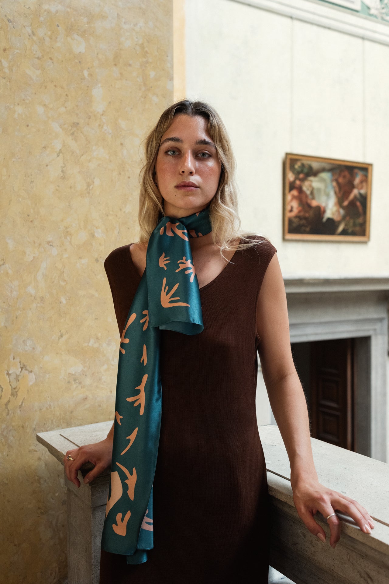 BIRDS LONG SCARF GREEN