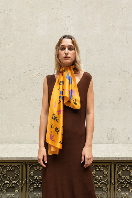 BIRDS LONG SCARF ORANGE