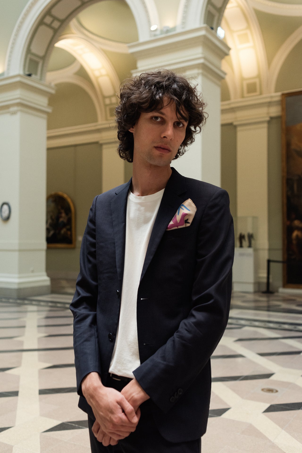 BIRDS POCKET SQUARE BEIGE